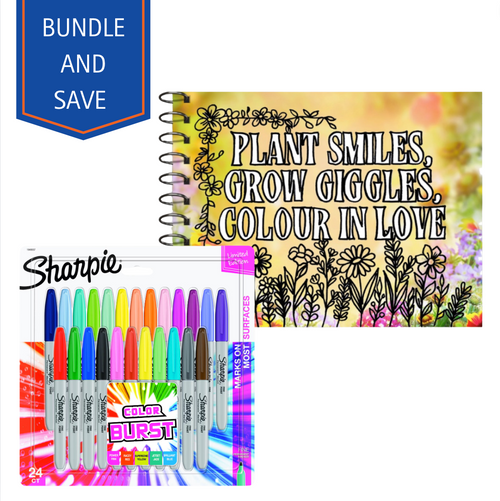 Sharpie Color Burst Markers and Adult Blooming Garden Colouring Book Bundle