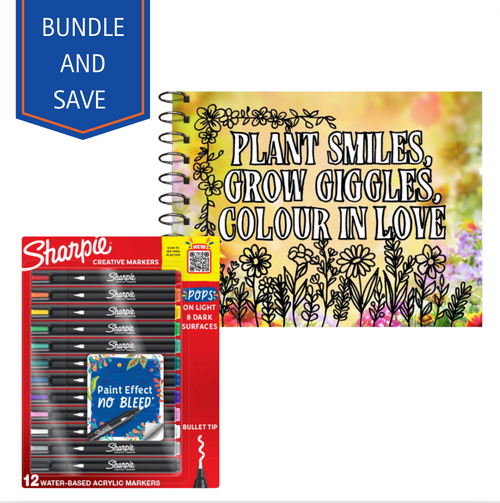 Sharpie Creative Markers and Adult Blooming Garden Colouring Book Bundle