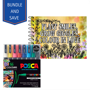 Posca PC-3M Paint Marker Pen Bullet Fine with Adult Blooming Garden Colouring Book