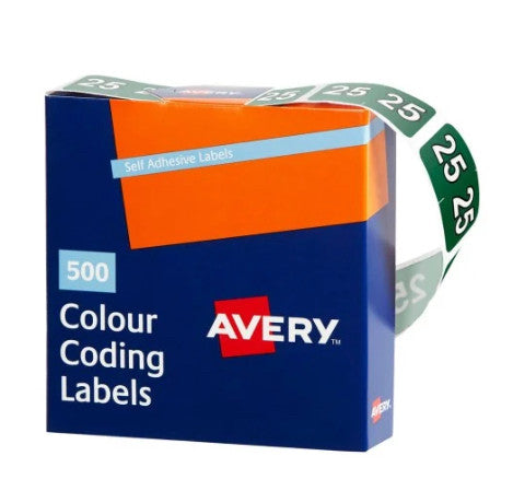 Avery 25 Side Tab Year Code Label 25x38mm 500 Box