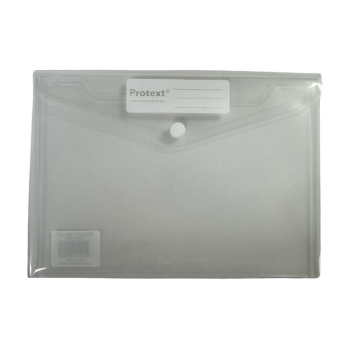 Protext Document Wallet A5 PP Button Closure Clear Pack 100 — front view