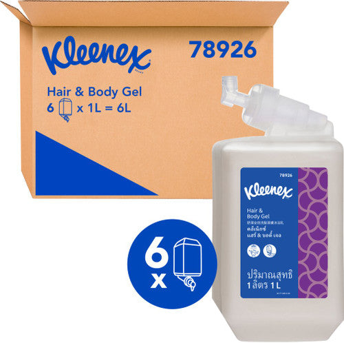 Kleenex 78926 Hair and Body Shower Gel Clear 1000ml Cartridge Case of 6