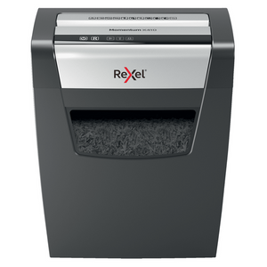 Rexel Momentum X410 shredder, front view with the shreds window