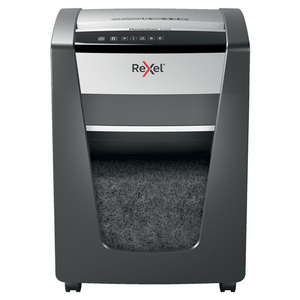 Rexel Momentum X420 shredder, front view on castors