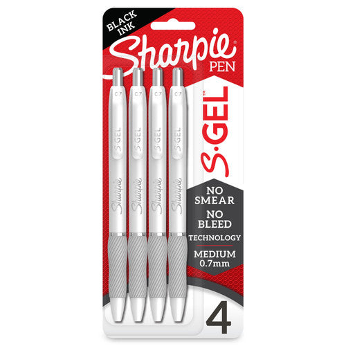 Sharpie S-Gel Retractable Pen Medium Point 0.7mm Pearl White Barrel Black Ink Pack 4 Box of 6