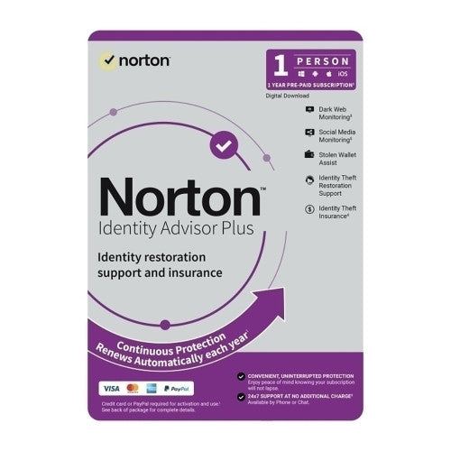 Norton Identity Advisor Plus Key 1 User 1 Year Subscription