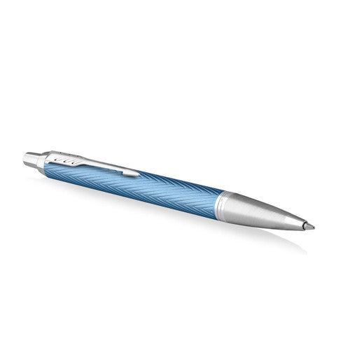Parker IM Premium Ballpoint Pen Blue Grey Lacquer and Chrome Trim Medium Tip