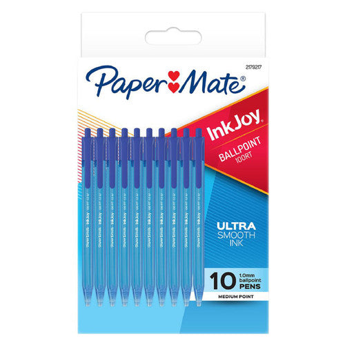 Papermate Inkjoy 100RT Retractable Ballpoint Pens 1.0mm Blue Pack 10 Box of 12