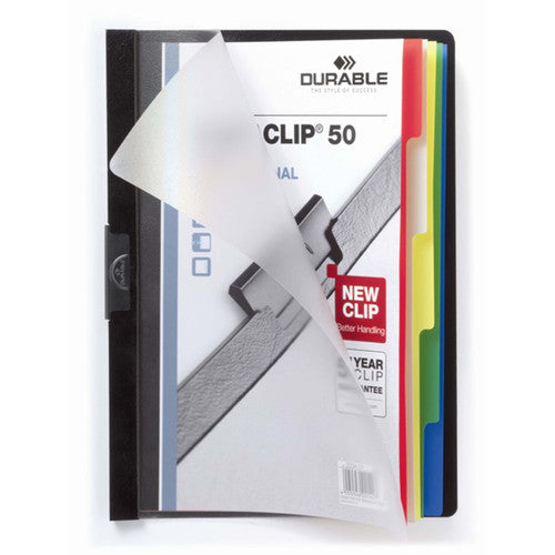 Duraclip 50 Index A4 File with 5 Coloured Tabs 50 Sheet Capacity Black Box 23