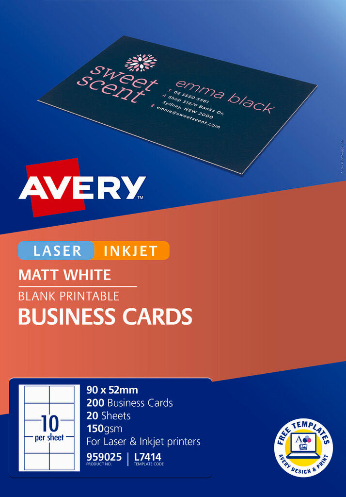 Avery White Micro-Perforated Laser and Inkjet Business Cards Matt 150gsm 10UP Small Pack – view 2