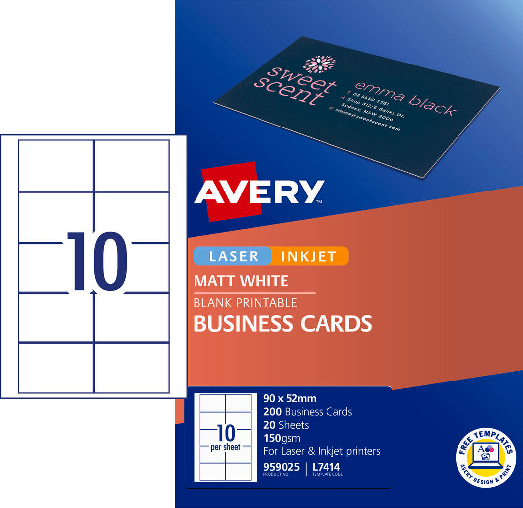 Avery White Micro-Perforated Laser and Inkjet Business Cards Matt 150gsm 10UP Small Pack