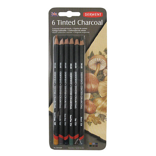 Derwent Tinted Charcoal Pencils Assorted Blister Pack of 6 Box of 6