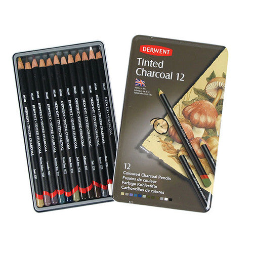 Derwent Tinted Charcoal Pencils Tin of 12 Box of 6