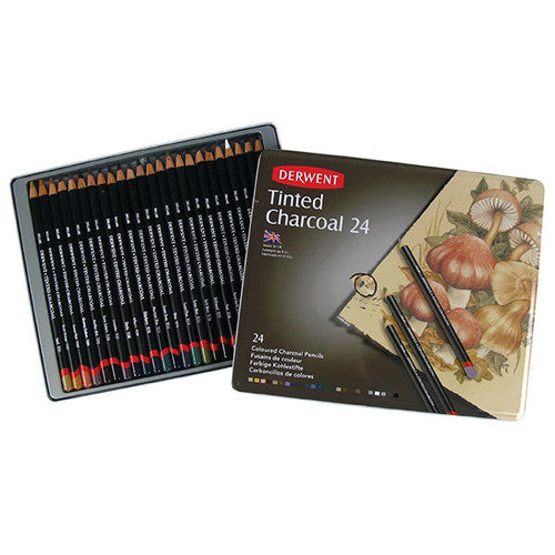 Derwent Tinted Charcoal Pencils Assorted Tin 24 Box of 3