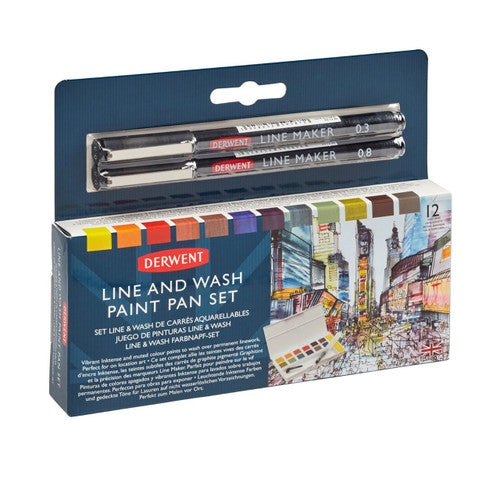 Derwent Line and Wash Paint Pan Mixed Media Assorted Set