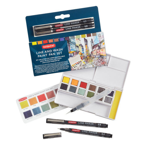 Derwent Line and Wash Paint Pan Mixed Media Assorted Set
