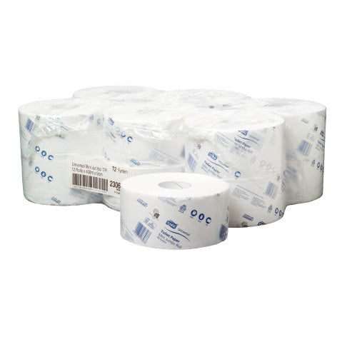 Tork Mini Jumbo Toilet Roll 1 Ply Universal T2 White Carton of 12 Rolls