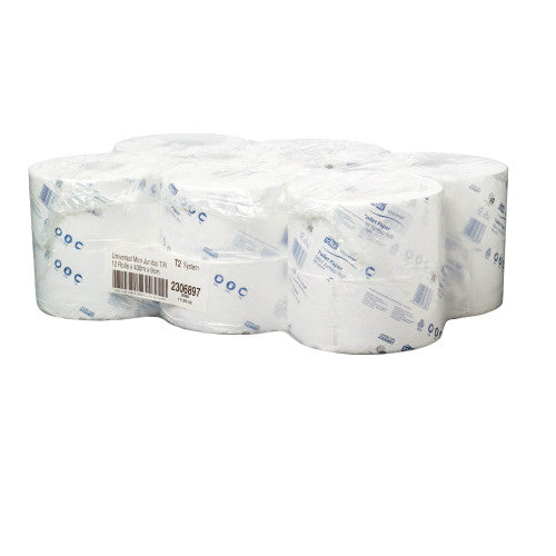 Tork Mini Jumbo Toilet Roll 1 Ply Universal T2 White Carton of 12 Rolls