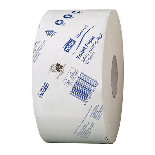 Tork Mini Jumbo Toilet Roll 1 Ply Universal T2 White Carton of 12 Rolls