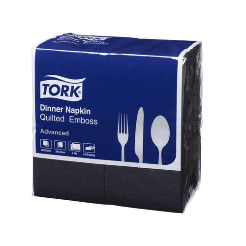 Tork Black Quilted Emboss 8 Fold Dinner Napkin 2 Ply Carton of 12