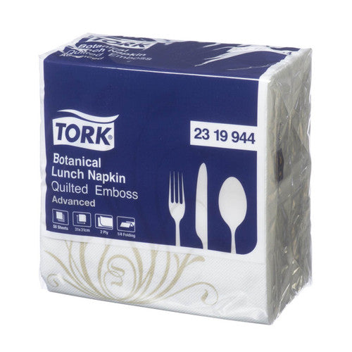 Tork Botanical Quilted Emboss Quarterfold Lunch Napkin 2 Ply Carton of 18