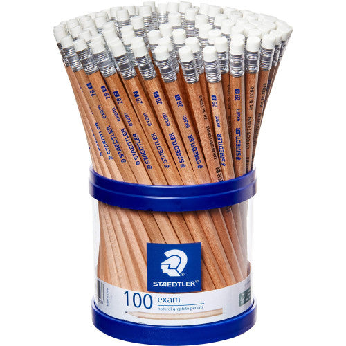 Staedtler 132N0KP100 Exam Eraser Tip Natural Graphite Pencil 2B Cup of 100