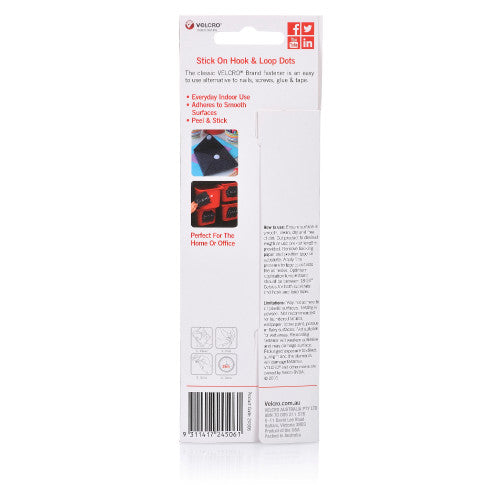 Velcro Brand Stick On Hook and Loop Dots 22mm White Pack of 12