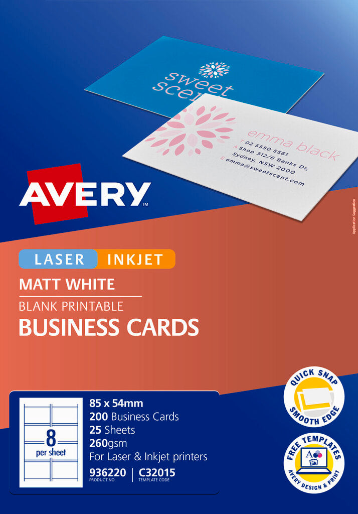 Avery White Quick and Clean Double Sided Inkjet Business Card Matt 250gsm 8UP – view 2