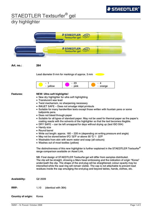 Staedtler Textsurfer Gel Highlighter Green Box of 10 264-5