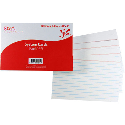 System Cards 6 x 4 Ruled White Pack of 100