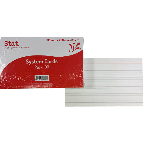 System Cards 8 x 5 Ruled White Pack of 100