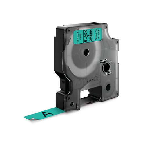 Dymo D1 Label Tape 12mm x 7m Black on Green