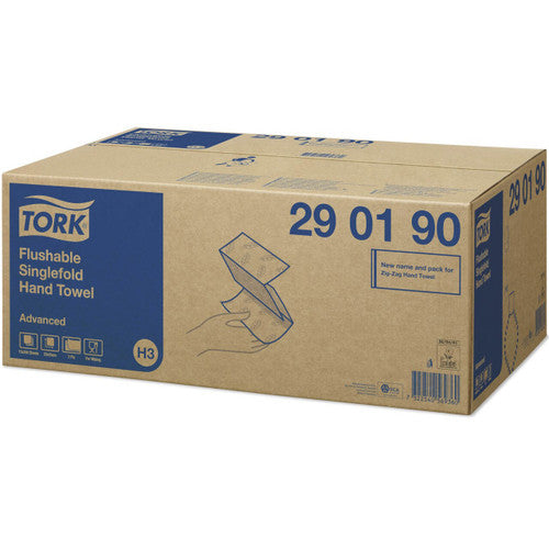 Tork Flushable Singlefold Hand Towel 2 Ply Advanced H3 White Carton of 15