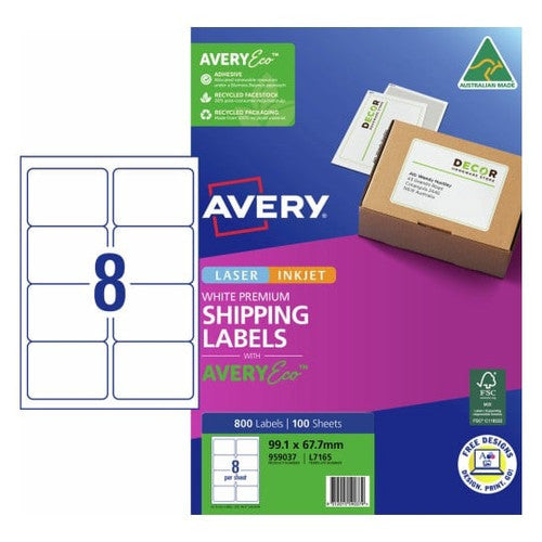 Avery 959037 Premium Shipping Labels With AveryEco L7165 99.1 x 67.7mm Pack Of 100 8 Up