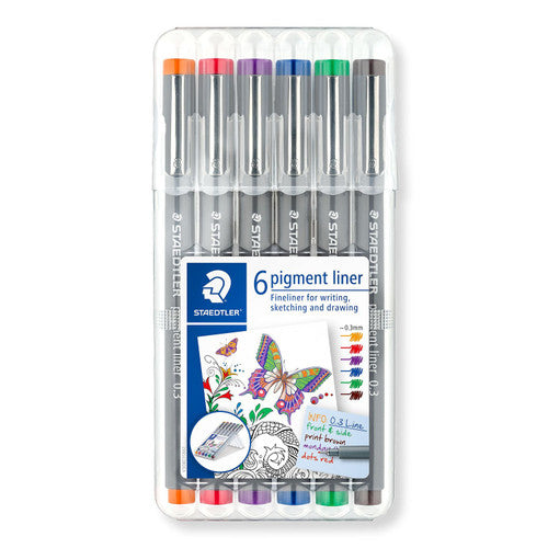 Staedtler 30803-SSB6 Pigment Liner 0.3mm Wallet of 6 Assorted Colours