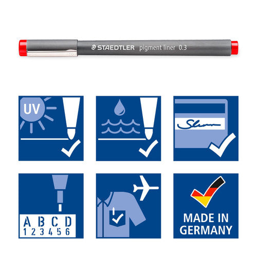 Staedtler 30803-SSB6 Pigment Liner 0.3mm Wallet of 6 Assorted Colours