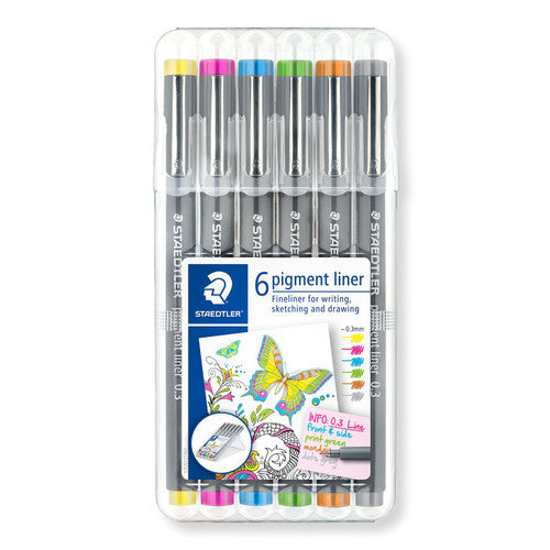 Staedtler 30803S2SB6 Pigment Liner 0.3mm Assorted Colours Wallet of 6