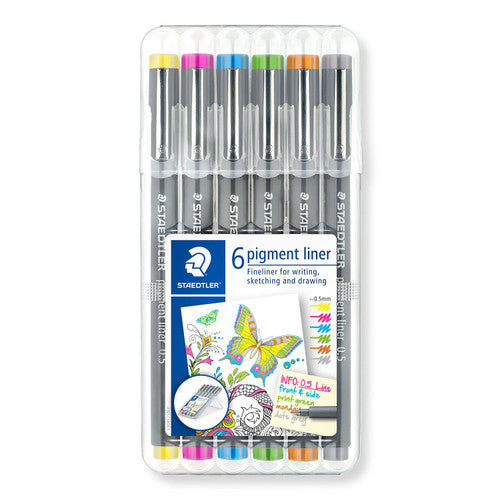 Staedtler 30805S2SB6 Pigment Liner 0.5mm Assorted Colours Wallet of 6