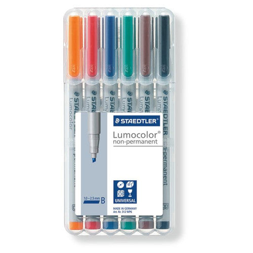 Staedtler Lumocolor Non-Permanent Pen Broad Assorted Wallet of 6 312 WP6