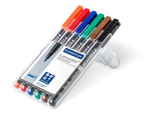 Staedtler SR314 WP6 Lumocolor Permanent Pen Broad Assorted Wallet of 6