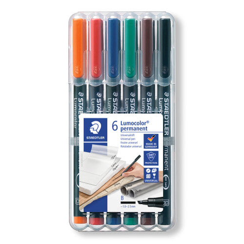 Staedtler SR314 WP6 Lumocolor Permanent Pen Broad Assorted Wallet of 6