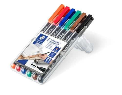Staedtler SR314 WP6 Lumocolor Permanent Pen Broad Assorted Wallet of 6