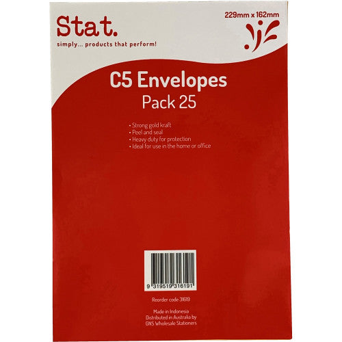 C5 Kraft Envelopes Peel and Seal Pack 25