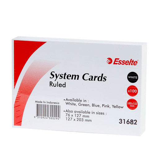 Esselte 31682 System Cards Ruled 152x102mm White Pack 100