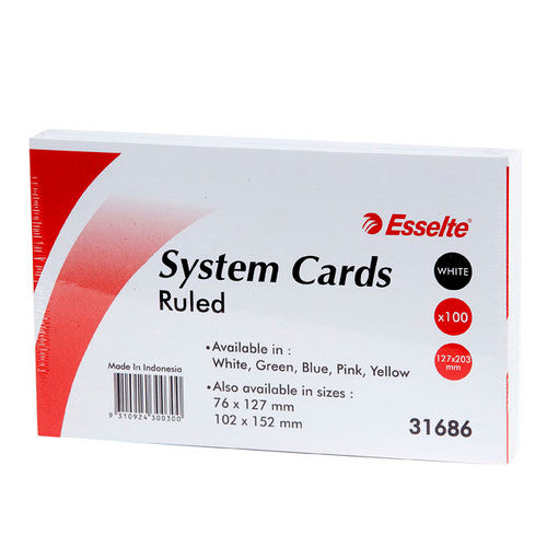 Esselte 31686 System Cards Ruled 203x127mm White Pack 100