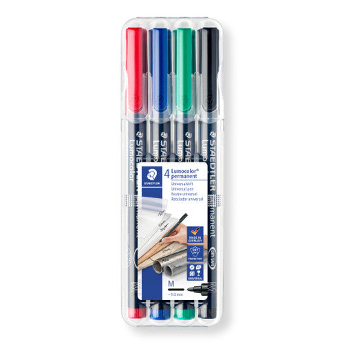 Staedtler Lumocolor Permanent Pen Medium Assorted Wallet of 4 317 WP4
