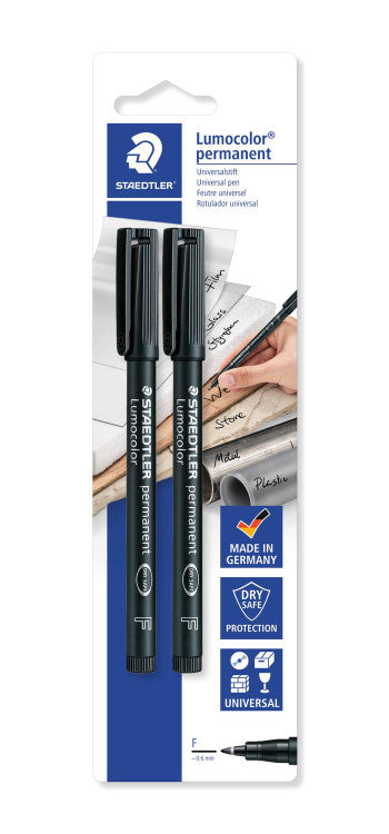 Staedtler 318-9BK2DA Lumocolor Permanent Pen Fine 0.6mm Black Blistercard 10