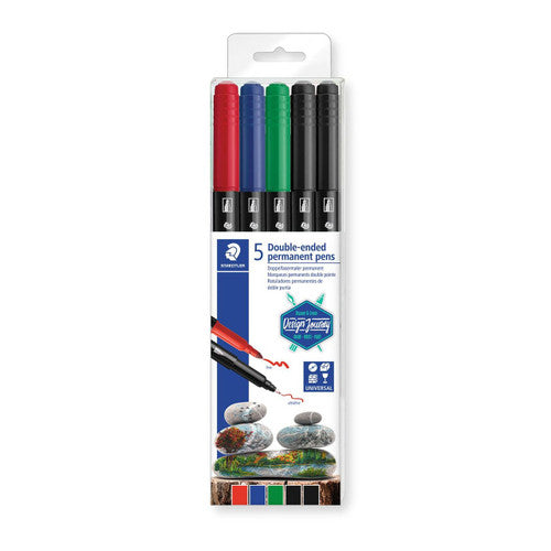 Staedtler 3187 TB5 Double-Ended Permanent Pens Box of 5 Assorted Colours