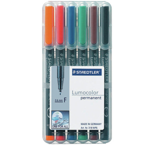 Staedtler Lumocolor Permanent Pen Fine Assorted Wallet of 6 318 WP6