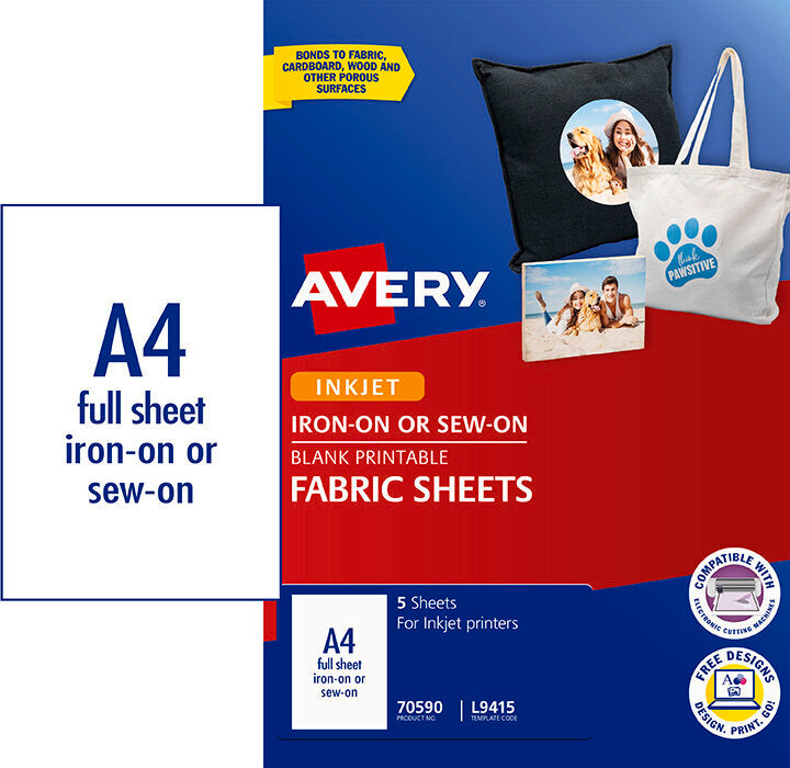 Avery Printable Fabric Sheets L9415 210x294mm 5 Pack